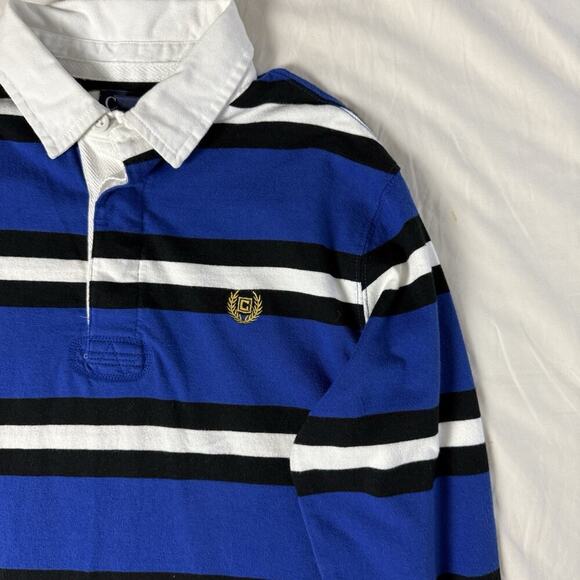 Chaps Rugby Polo Shirt Youth 10-12 M Blue Crest Collar Striped Retro Sport Prep - Picture 3 of 14